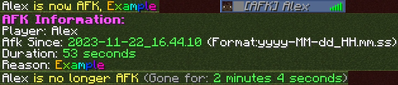 Пример работы мода AfkPlus.