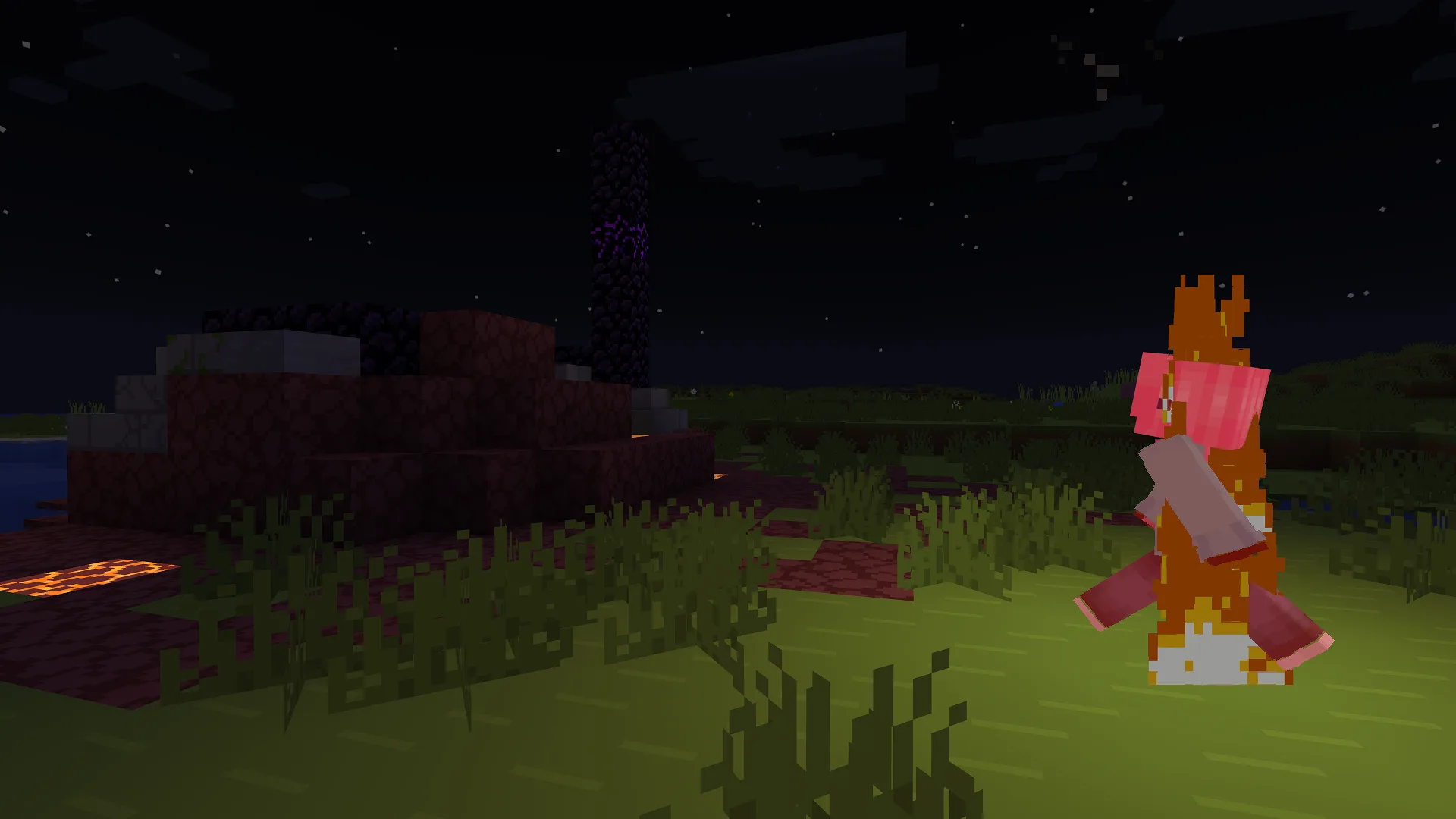 Горящий моб в воде, излучающий свет благодаря моду LambDynamicLights.