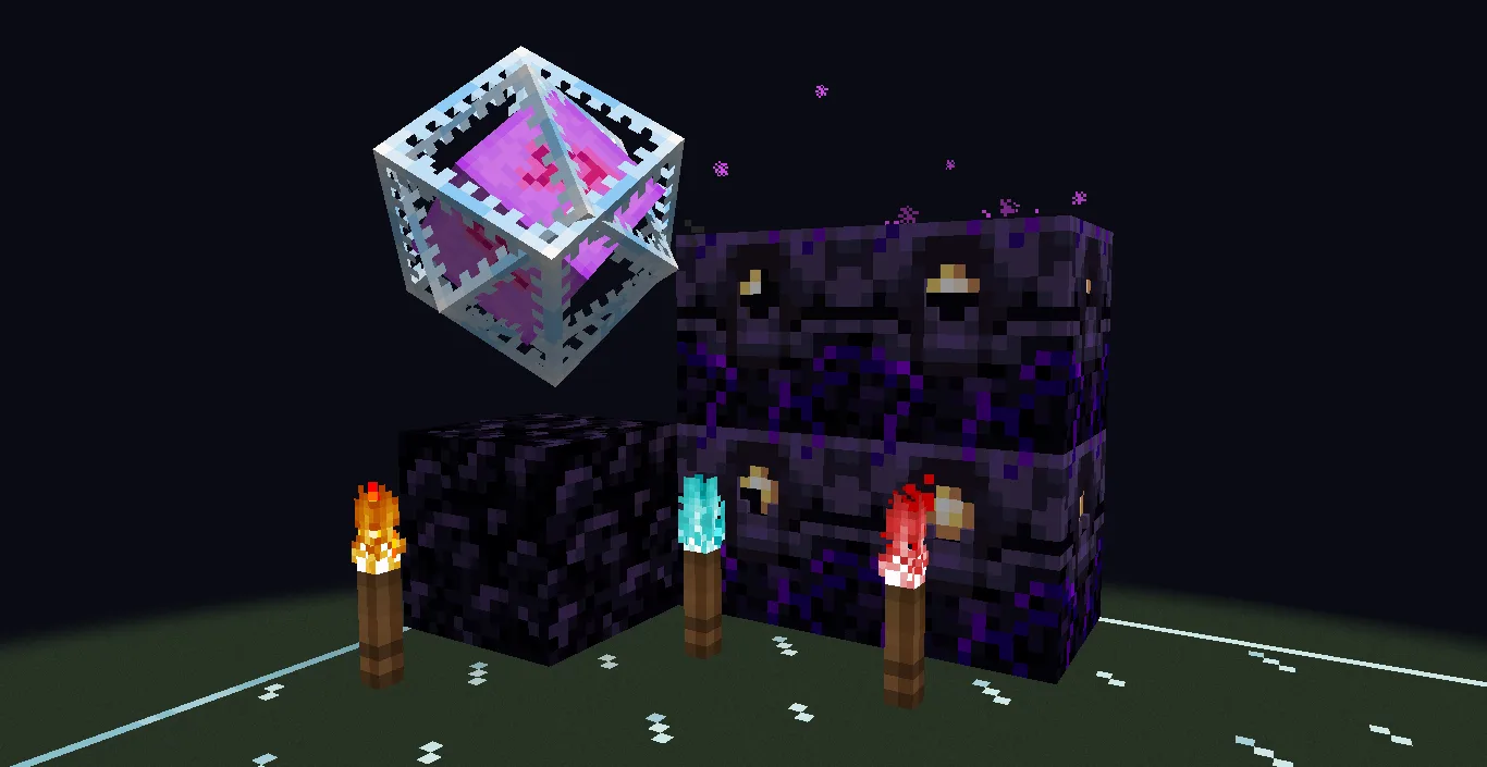 Скриншот PvP-ресурспака Crazy PvP Pack: кристаллы и якоря в ночное время.