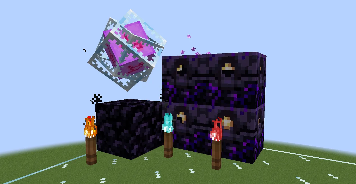 Игровой интерфейс набора текстур Crazy PvP Pack: кристаллы и якоря в дневное время суток.