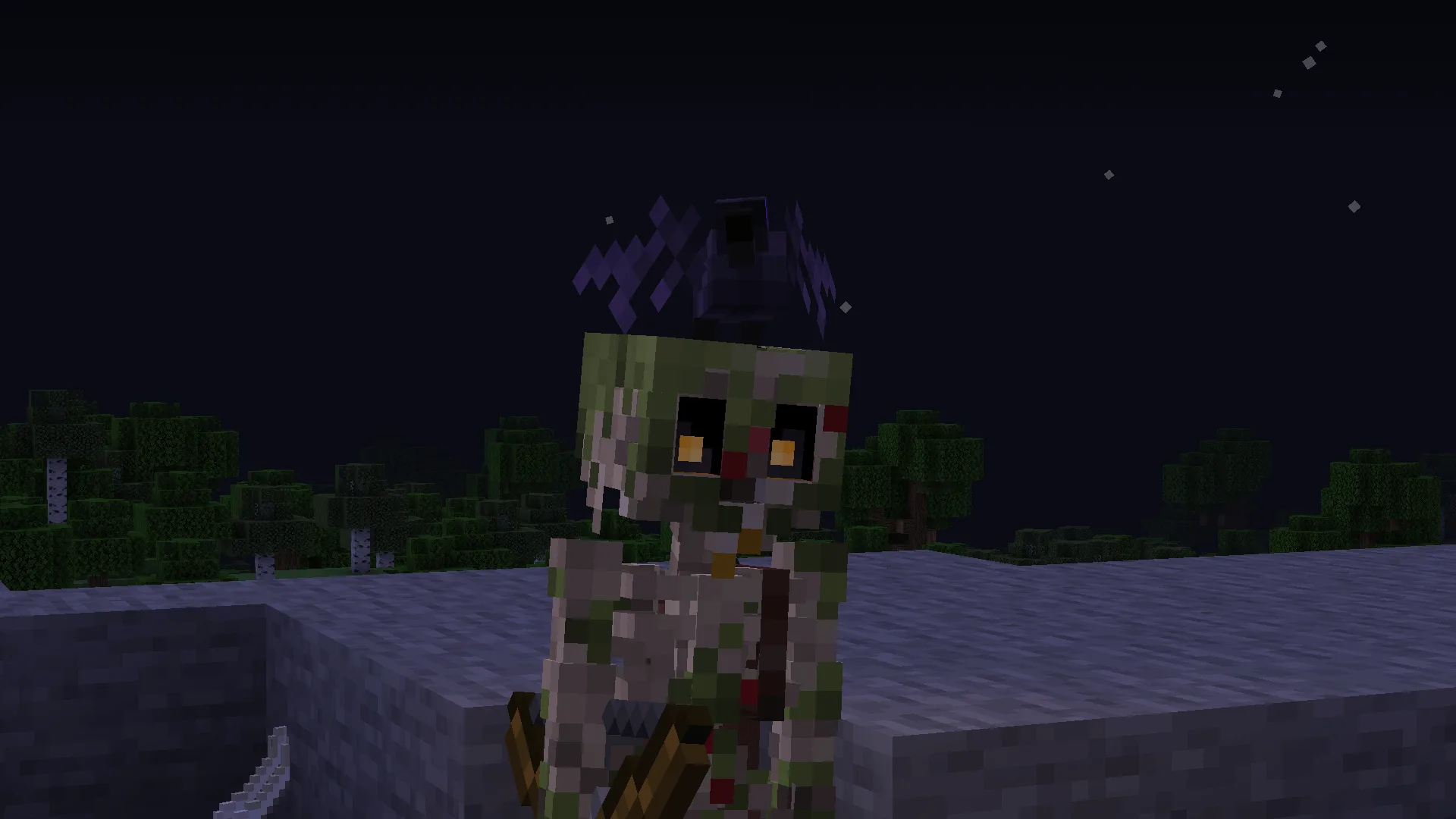 Скелет из мода Blue's Better Skeletons с куском гнилой плоти и вороном.