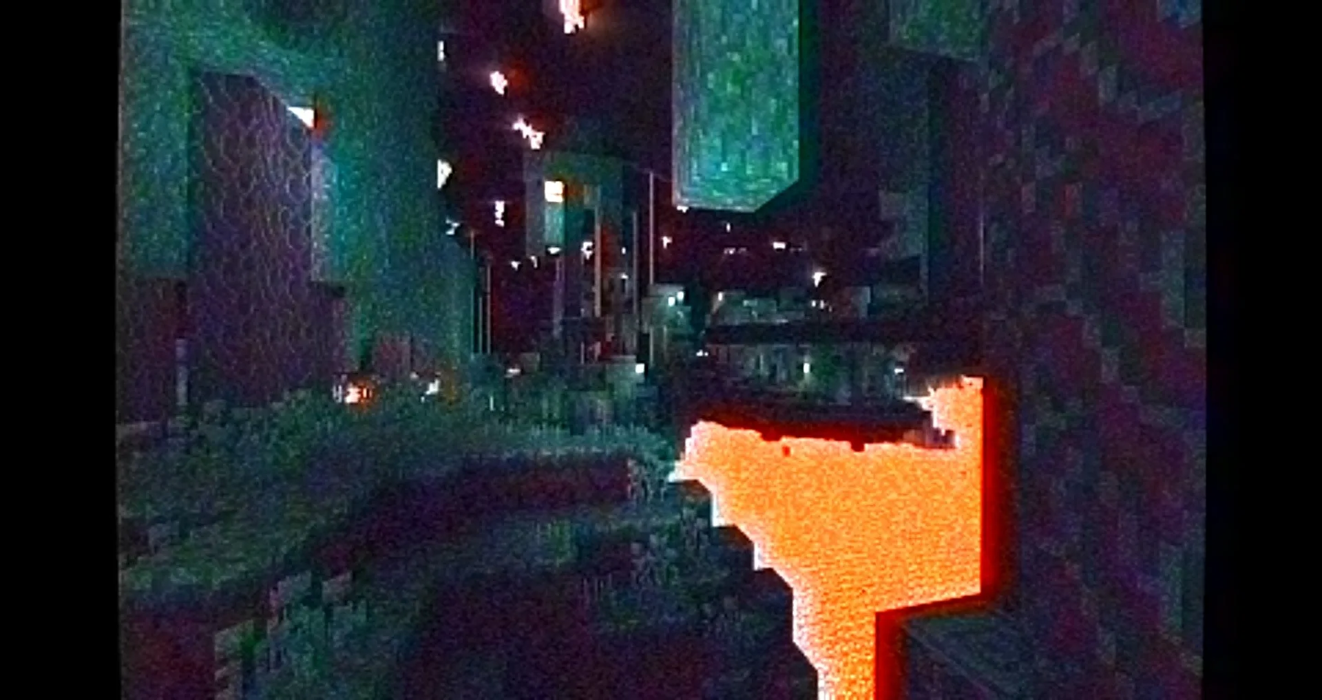 Искаженный лесной биом в Нижнем мире в стиле VHS.