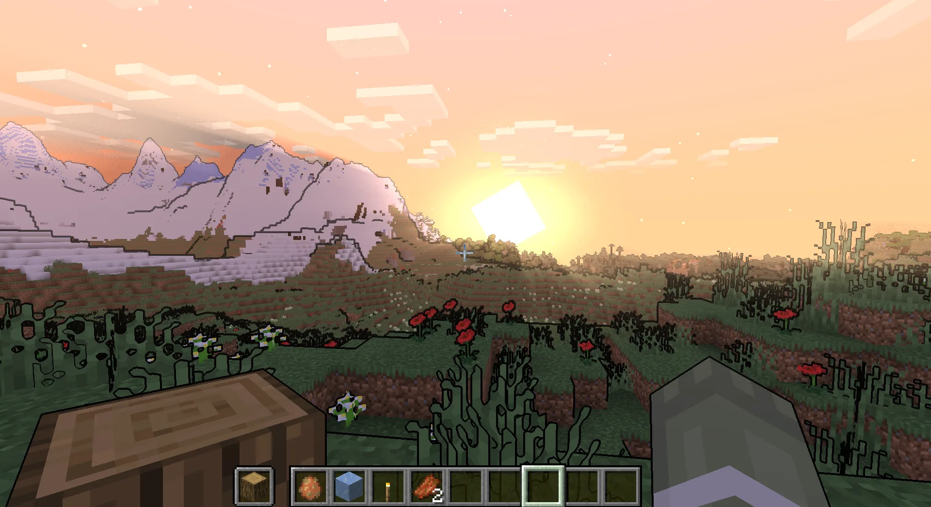 Проект Minecraft "Simply Upscaled" с поддержкой Distant Horizons и лучами Бога.