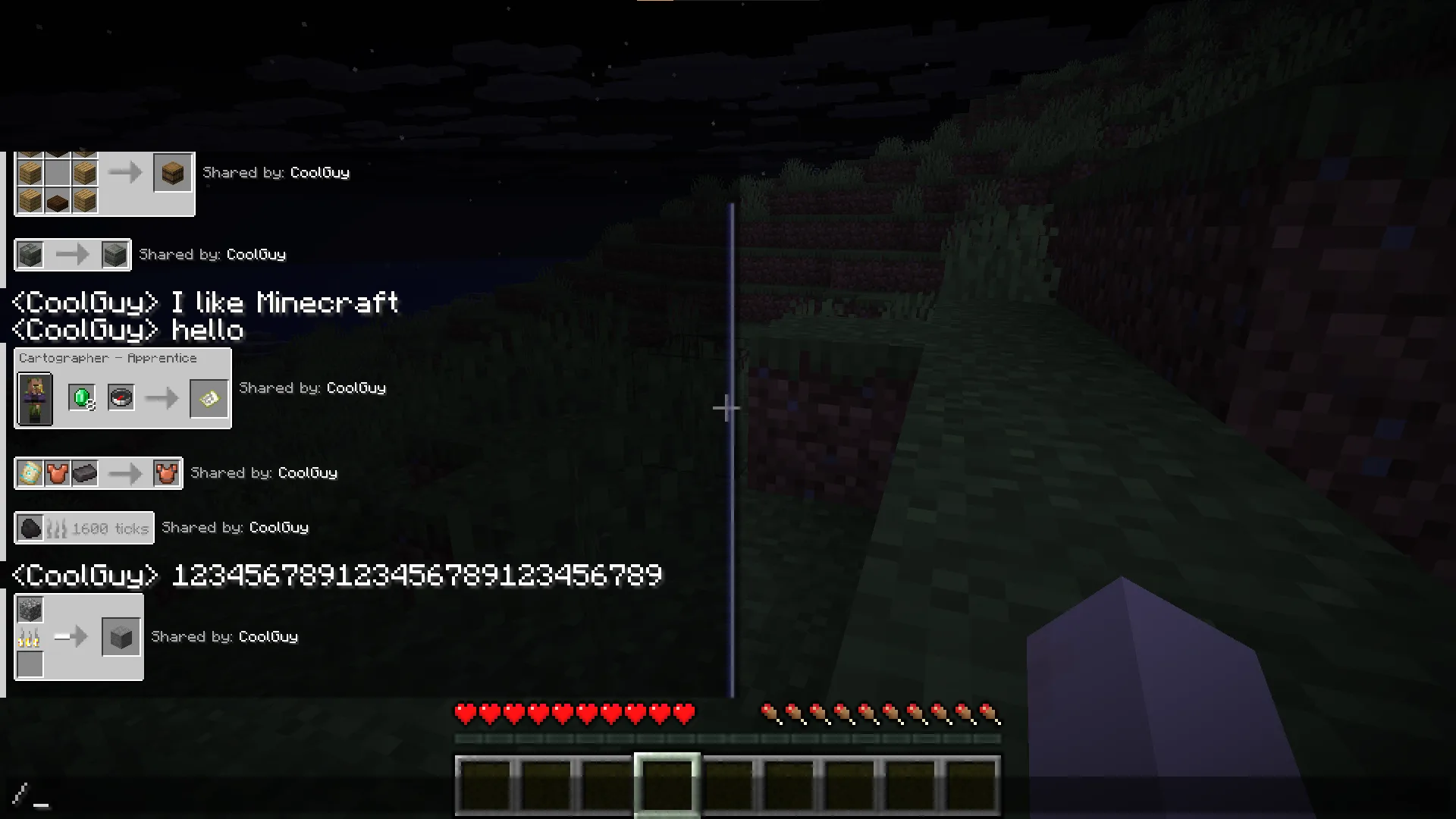 Просмотр рецептов предметов, отправленных в чат, в моде Extended ItemView.