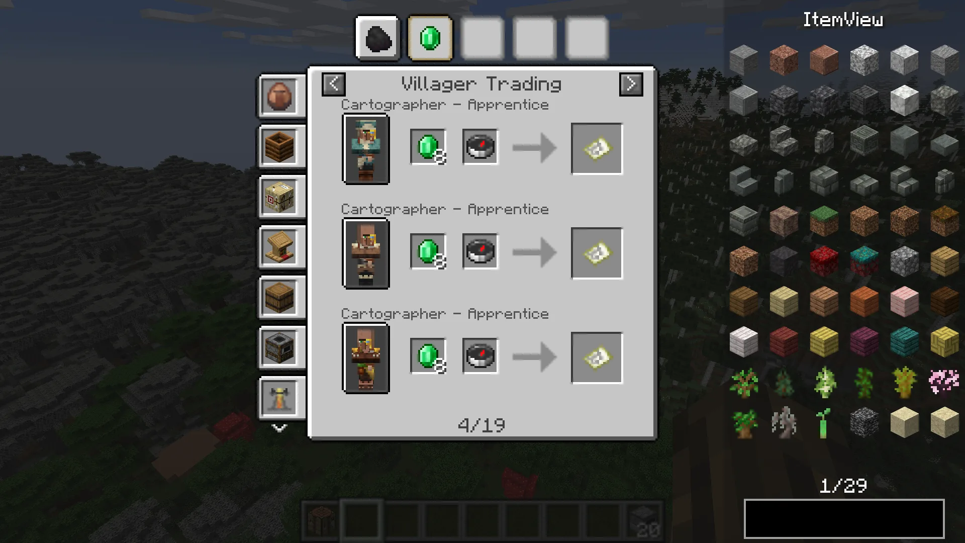 Интерфейс просмотра рецептов торговли с жителем в моде Extended ItemView.