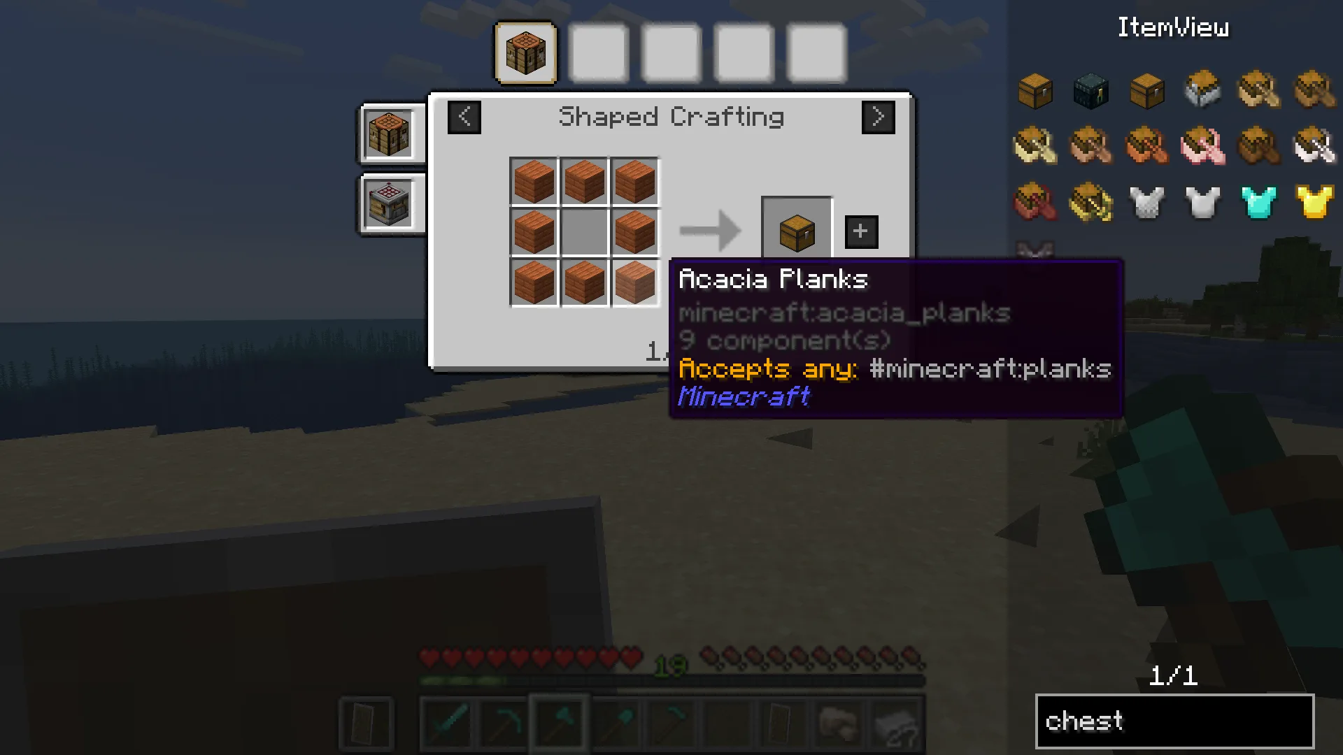 Интерфейс Minecraft с отображением тегов предметов в Extended ItemView.