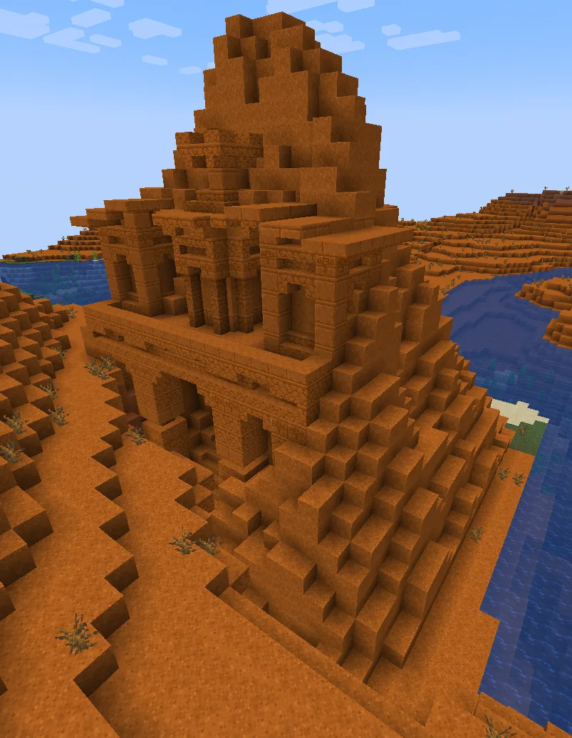 Руины в стиле Петры из красного песчаника в биоме меса из мода Better Archeology.