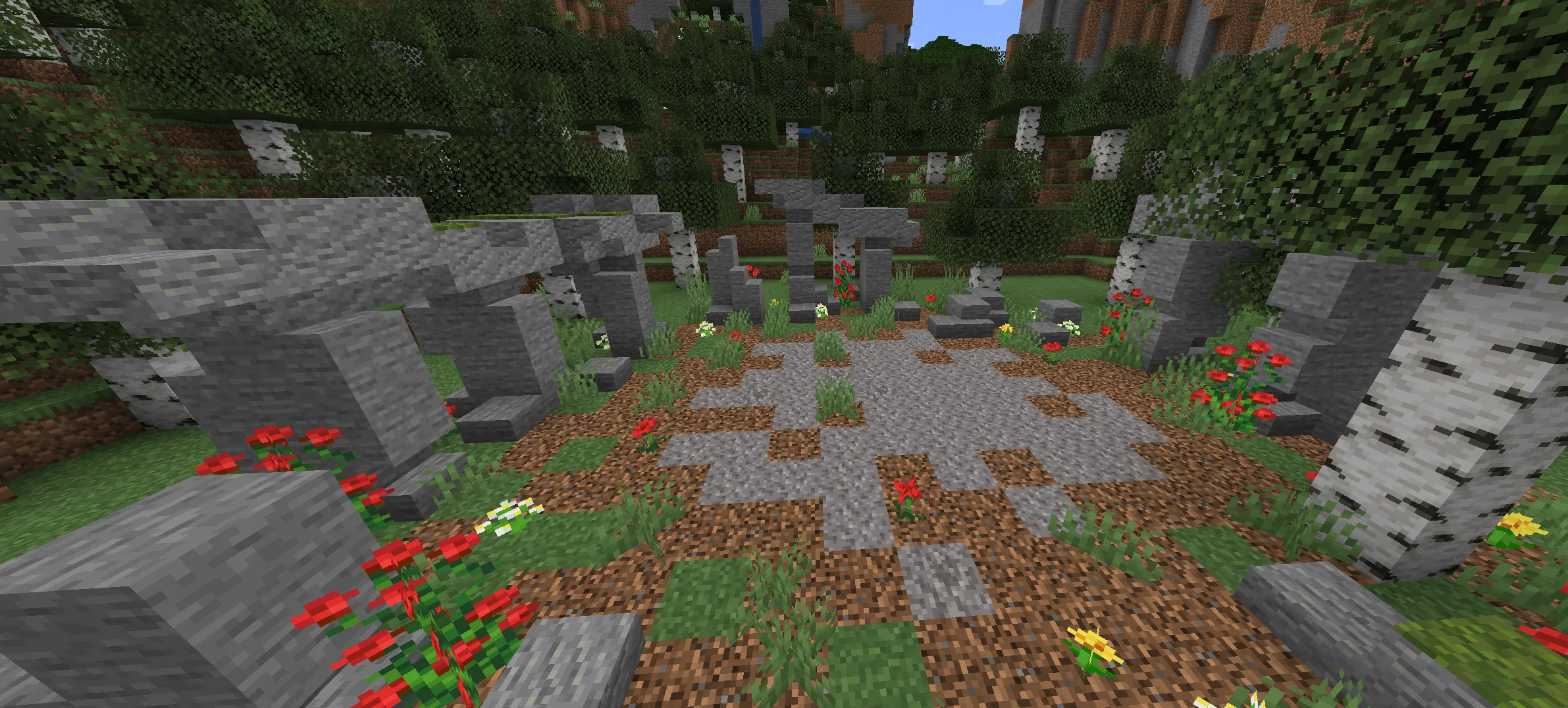 Реконструкция Стоунхенджа из каменных блоков в Minecraft.