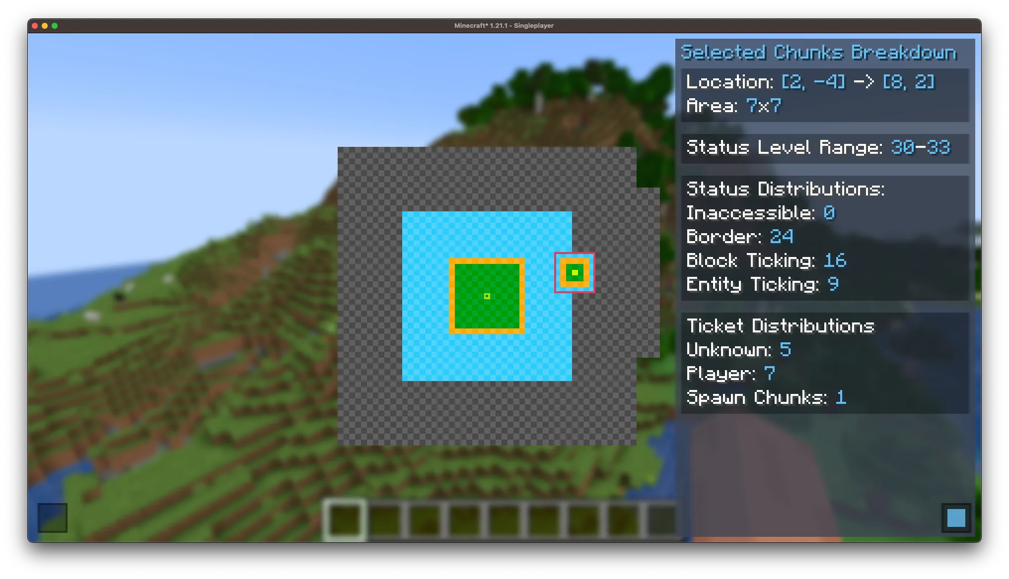 Меню выбора нескольких чанков в моде ChunkDebug
