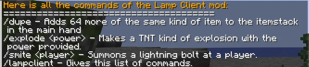 Команда /lampclient message в моде Lamp Client