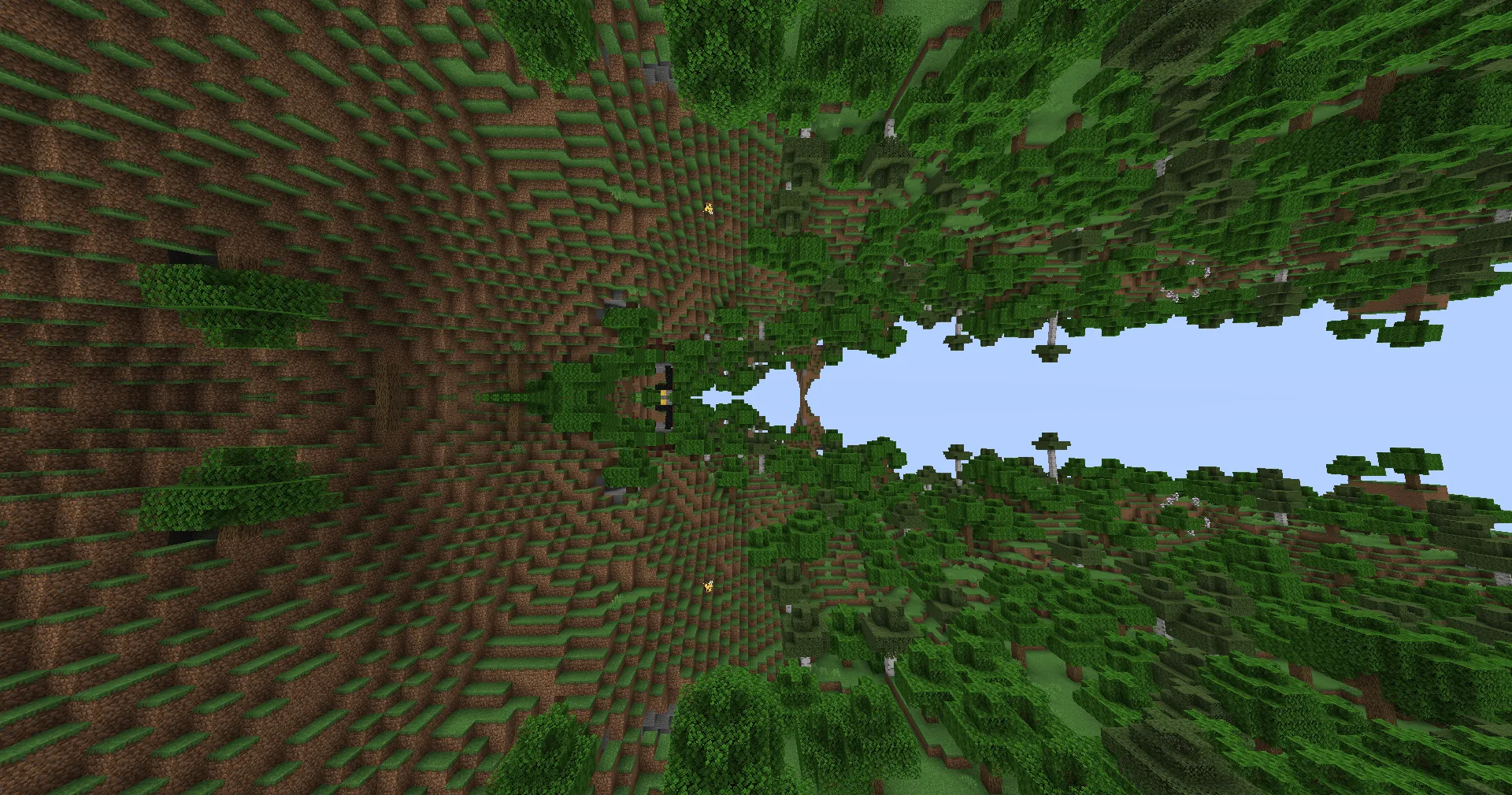 Шейдер Screen Mirror в Minecraft, отображающий ландшафт.