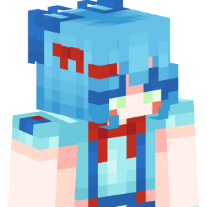 Лазурная аниме-девочка с бантом - Сбоку