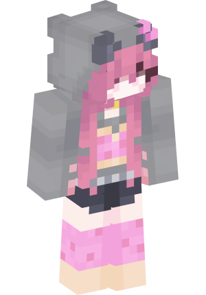 Розовая неко в сером худи